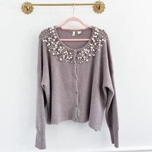 Anthropologie Moth Pearl Embellished Wool Cardigan Sweater